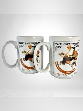 2005 Norman Rockwell The Saturday Evening Post 2 Merrie Christmas Cups / Mugs